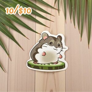 Chubby Hamster on Cucumber Slice Sticker – Kawaii Animal Vinyl Decal – 2”